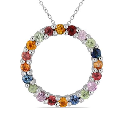 BUY MULTI SAPPHIRE GEMSTONE PENDANT IN STERLING SILVER